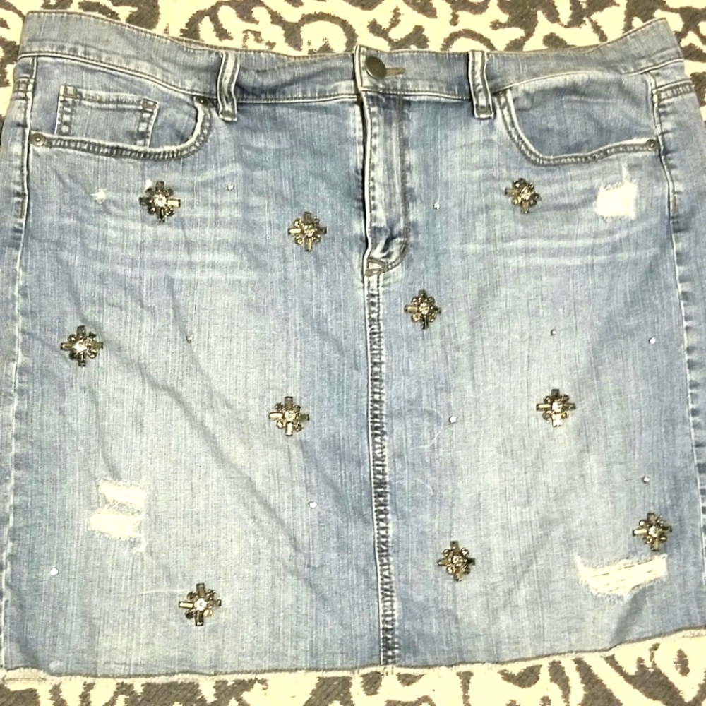 Blue Jeweled Denim Skirt by Loft Size 16. Worn but still great condition
